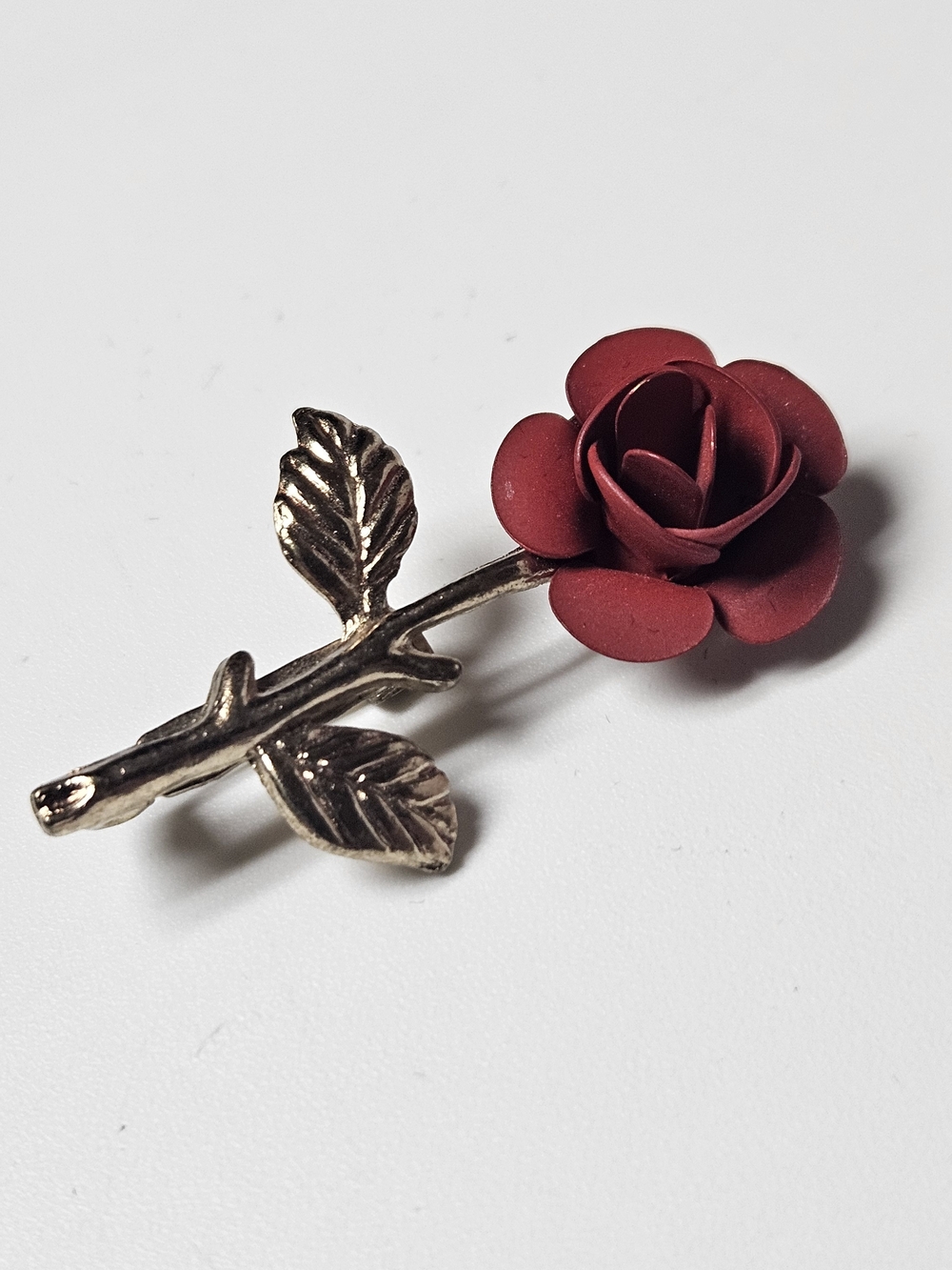 Gold-Tone Rose Brooch with Red Bloom